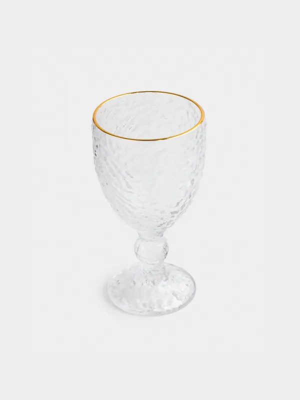Wine goblet glass, 320 ml, glass, with golden edging, Nautilus Gold, image-1