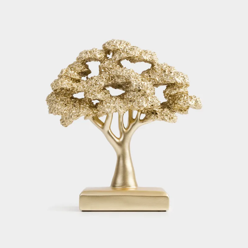 Figurine, 23 cm, polyresin, golden, Bonsai, Wood gold