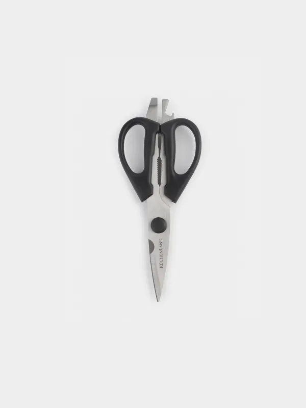 Kitchen scissors, 21 cm, with opener and nutcracker, steel / plastic, black, Black style, image-0