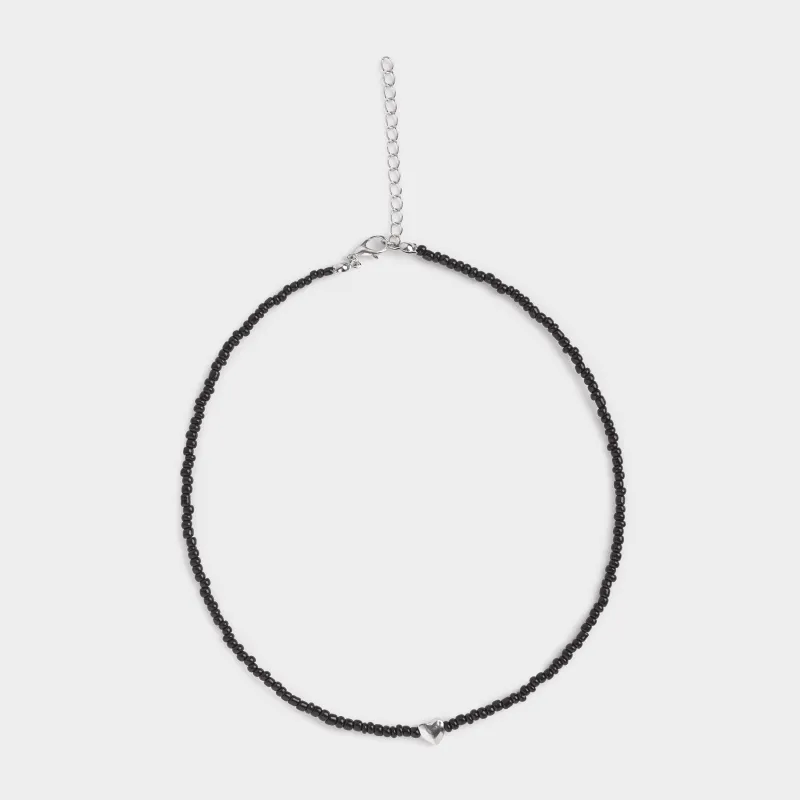 Chain, 44 cm, with pendant, glass / metal, black, Heart, Jewelry black