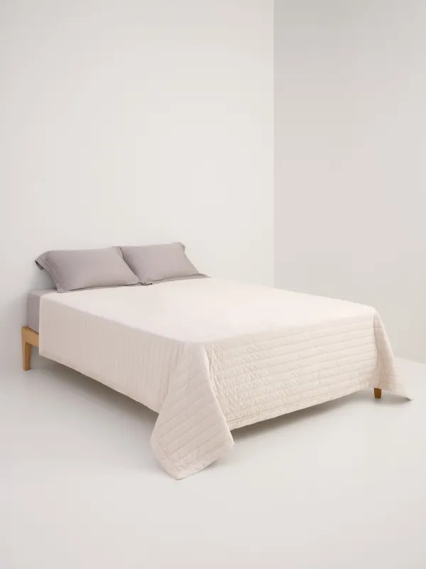 Bedspread, 220x240 cm, quilted, velvet/microfiber, beige, Stripes, Stitch velvet, image-2