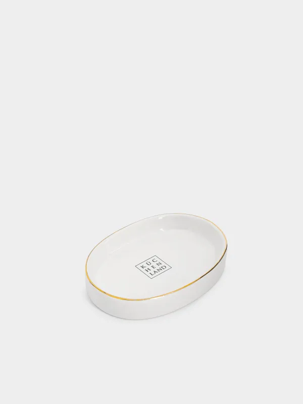 Soap dish, 11. 5x8. 5 cm, ceramic, oval, white-gold, Freya, image-3