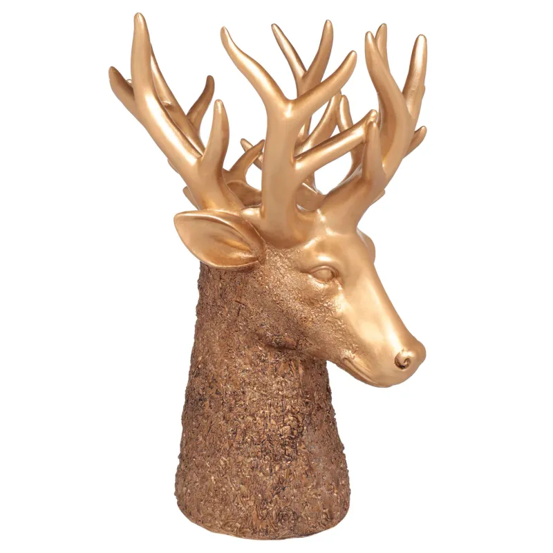 Decorative vase, 40 cm, polyresin, golden, Deer head, Woodland story, image-1