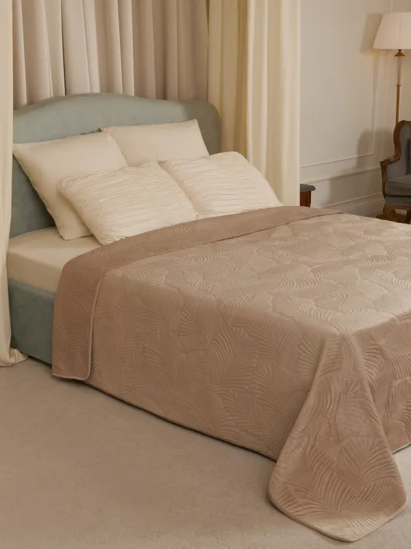 Bedspread, 220x240 cm, quilted, polyester, beige / gray, Palm leaf, Stitch velvet, image-2