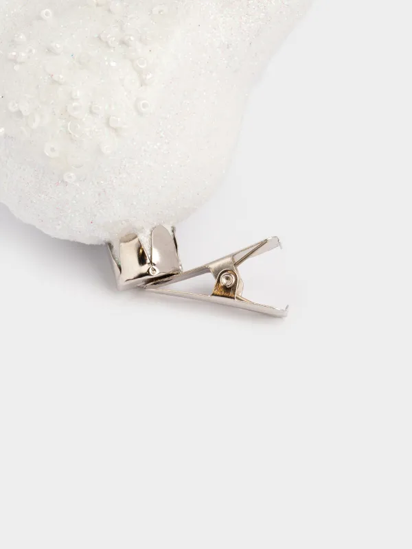 Christmas tree toy, 7 cm, on a clip, glass / metal, white, Bird, Figure sparkle, image-3