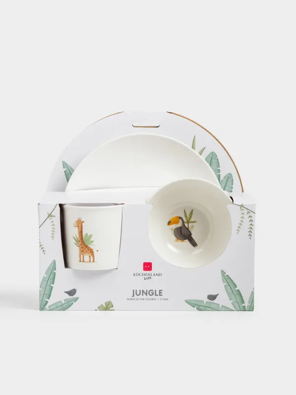 Children's tableware set, 1 person, 3 items, porcelain N, white, Safari, Jungle, image-7