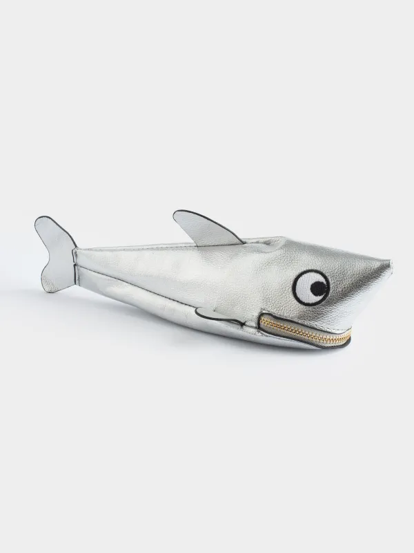 Pencil case, 25x9 cm, polyurethane, silver, Shark, Aquatic animals, image-3