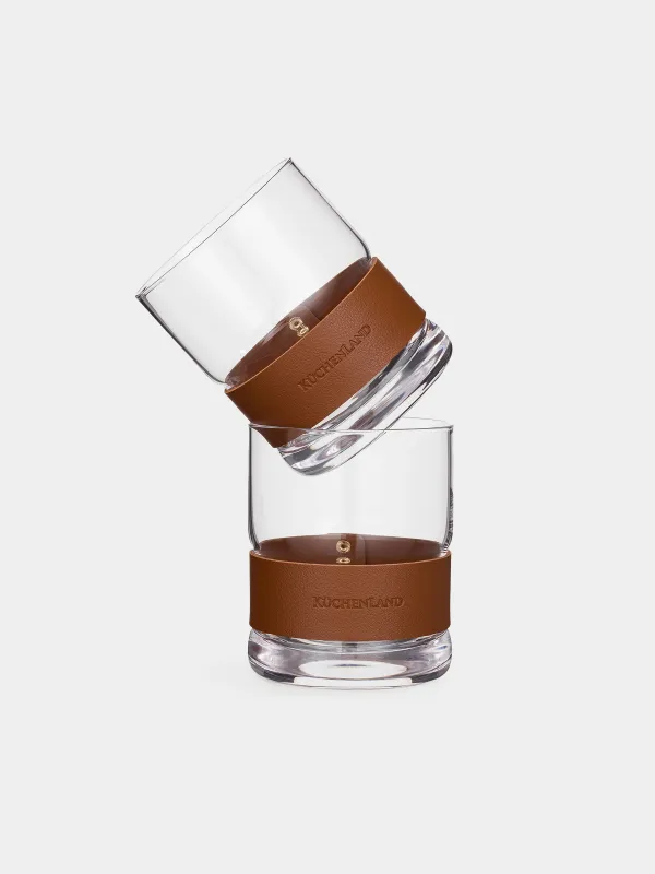 Drinking glass, 10 cm, 390 ml, 2 pcs, glass / PU leather, Clear devo, image-1
