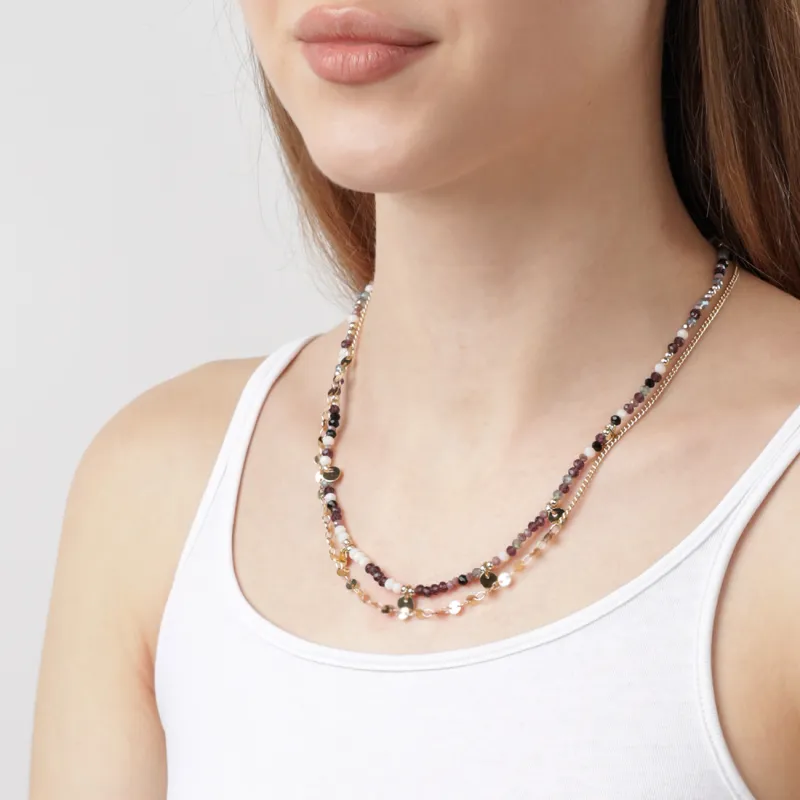 Chain, 52 cm, 2 pcs, metal / plastic, golden, colored stones, Mineral