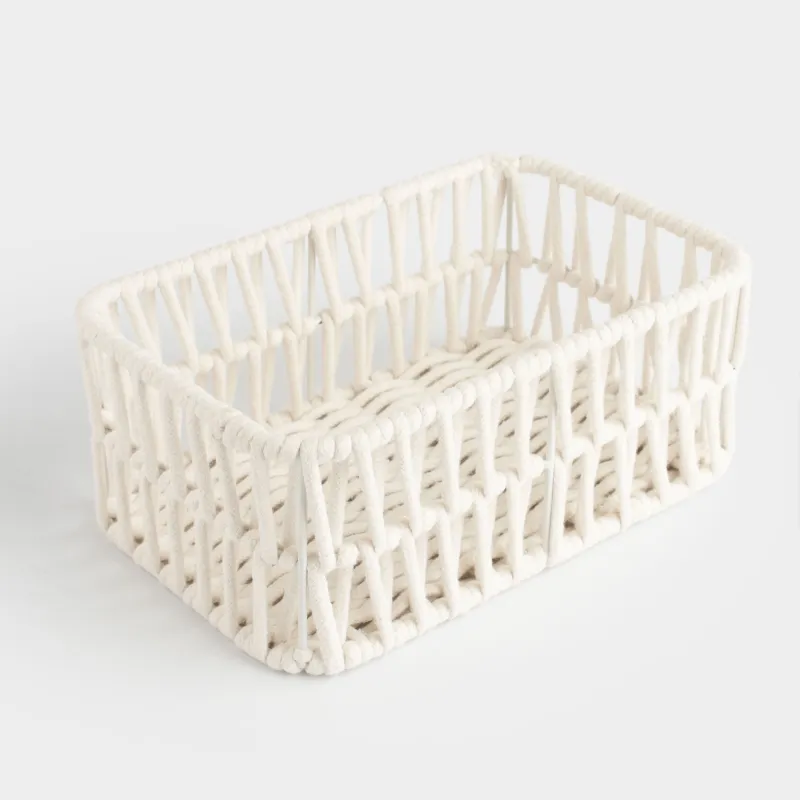 Storage basket, 34x24x14 cm, cotton / metal, rectangular, milky, Weaving, Cozy, image-1