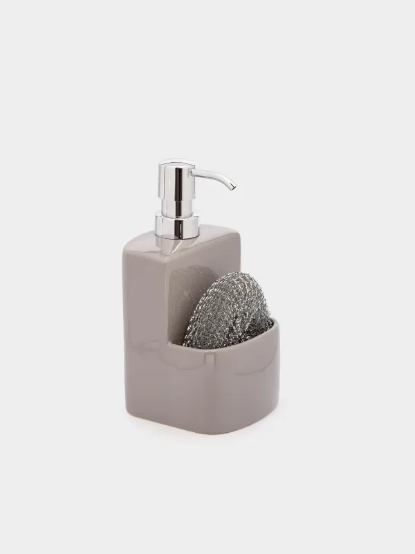Detergent dispenser, 450 ml, organizer, with sponge, Ceramic, gray, Keeping, image-3