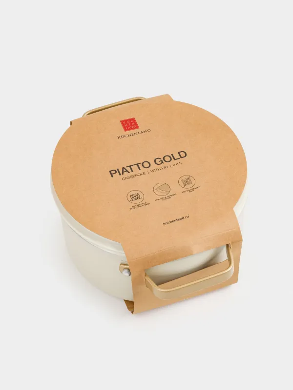 Pot, 20 cm, 2.8 l, with lid, coated, aluminum, milky, Piatto gold, image-6