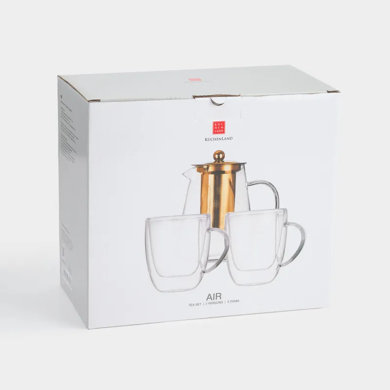 Tea set, 2 persons, 3 items, B glass / steel, golden, Air, image-6