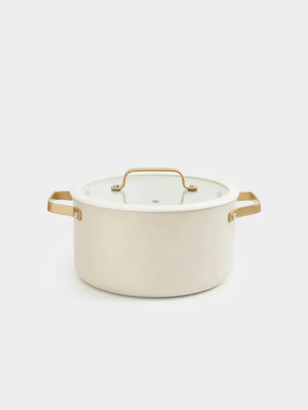 Pot, 24 cm, 5.5 l, with lid, coated, aluminum, milky, Piatto gold, image-0