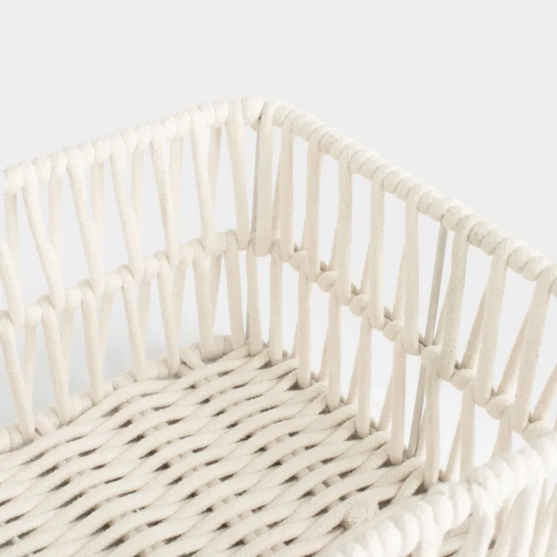 Storage basket, 28x18x11 cm, cotton / metal, rectangular, milky, Weaving, Cozy, image-4