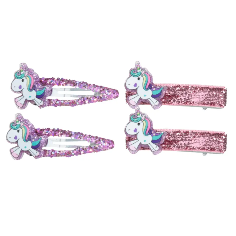 Hair clip set, 5 cm, 4 pcs, Children's, Plastic / Metal, Purple, Unicorn, Unicorn, image-0