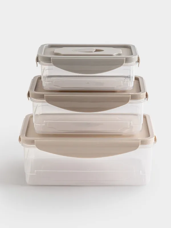 Container set, 3 pcs, with clips, with flap, Plastic, Rectangular, Pastel, Clip, image-0