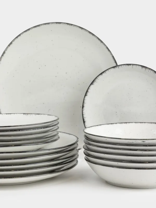 Dining set, 6 pers., 18 pr., ceramic, white-grey, speckled, Roxas, image-1