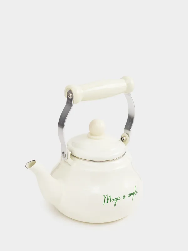 Teapot, 800 ml, enamel steel, milky, Enamel, image-1