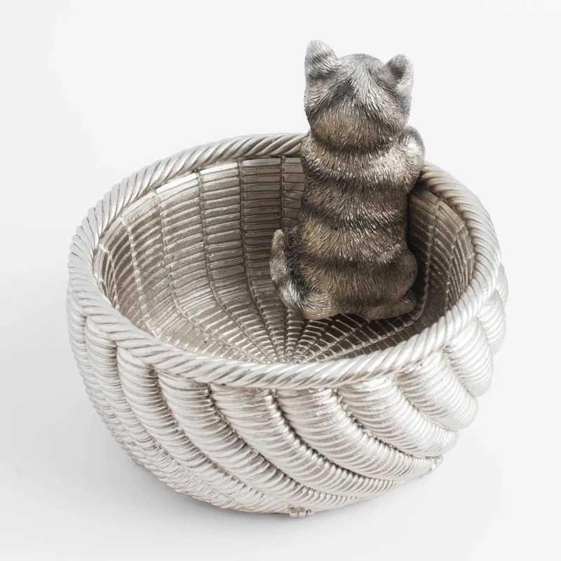 Decorative vase, 16x12 cm, polyresin, golden, Kitten in a basket, Cat, image-3