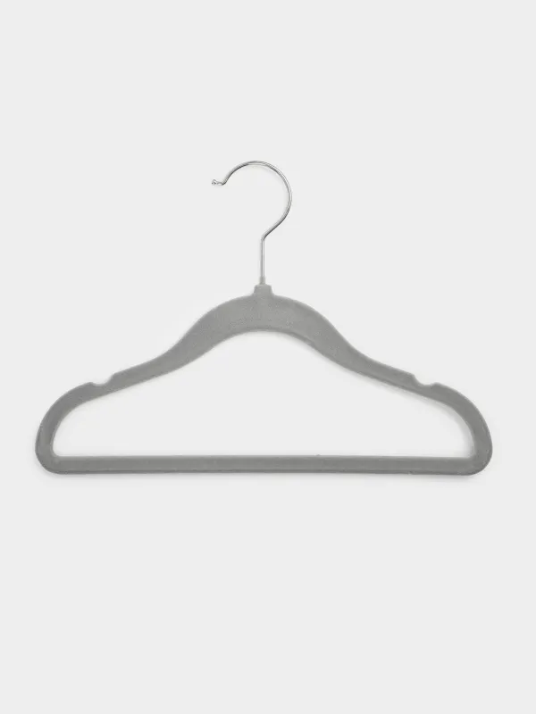 Hanger, 30 cm, 3 pcs, children's, flock, gray, Household, image-2