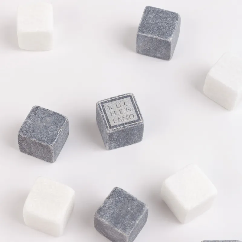 Set of cubes for cooling drinks, 12 pr, with tongs, in a box, marble / steel, Marble, image-3