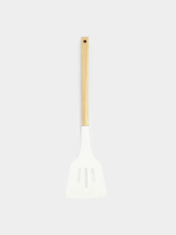 Spatula, 32 cm, with slits, silicone / wood, beige, Provence, image-1