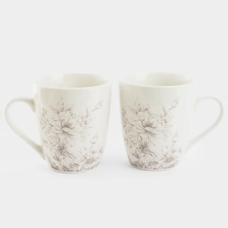 Mug, 350 ml, 2 pcs, porcelain P, white, Beige flowers, Maleo