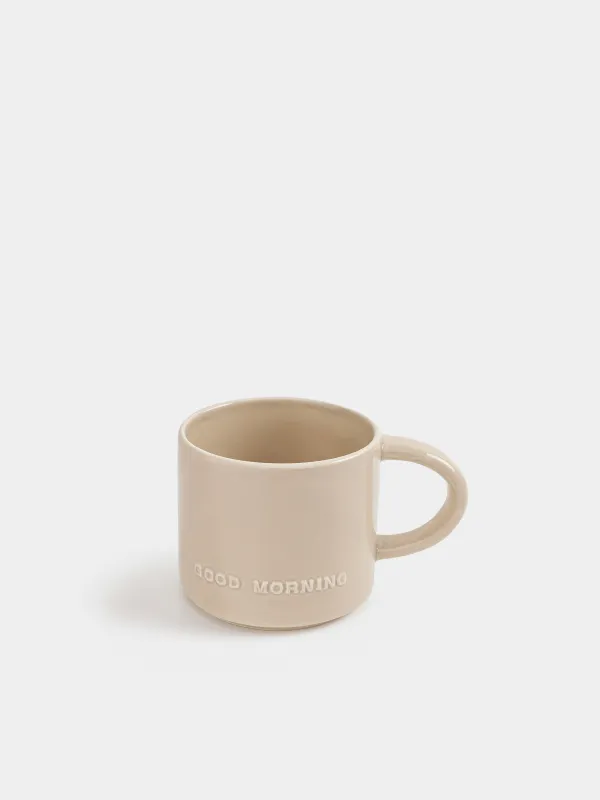 Mug, 450 ml, ceramics, beige, Good morning, Great day, image-1