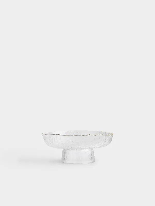 Fruit bowl, 20x8 cm, on a leg, glass, with golden edging, Nautilus gold, image-0