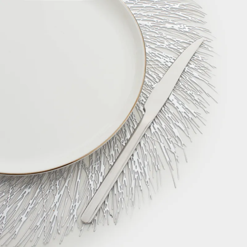 Placemats, 38 cm, PVC, round, silver, Azhur Grid, image-4