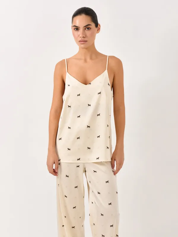 Women's top, homewear, size L, with straps, polyester / elastane, milky, Horses, Luanne, image-0