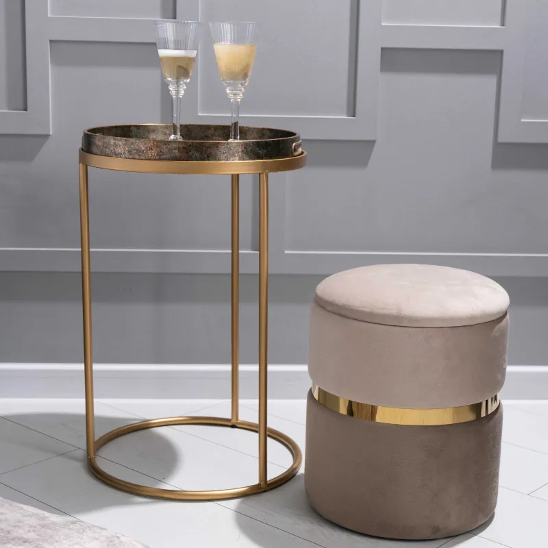 Tray stand, 54 cm, metal, round, gold, Trend, image-2