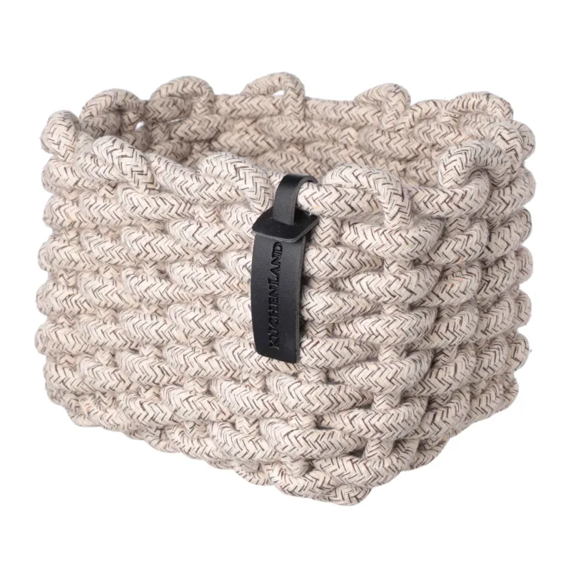 Storage basket, 15x20x13 cm, cotton/polyester, rectangular, beige, Cozy striped, image-1