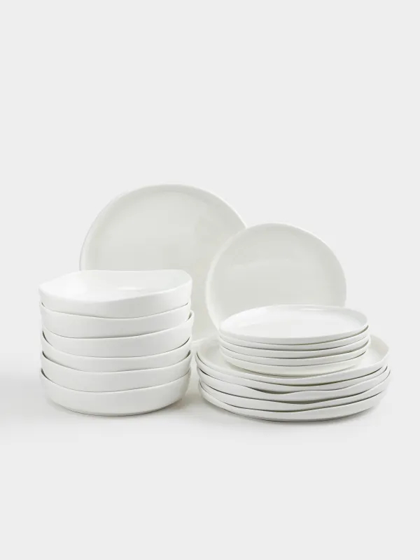 Dining set, 6 persons, 18 items, porcelain F, white, Uneven edge, Vergaleo, image-0