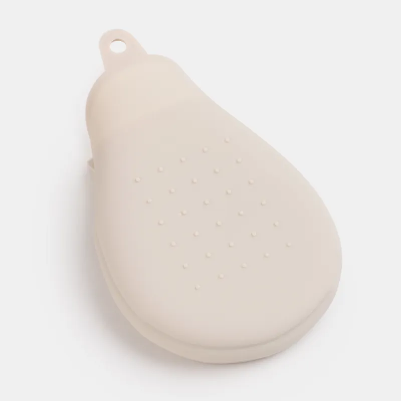 Body wash mitten brush, 13 cm, double-sided, silicone, beige, Bath, image-3