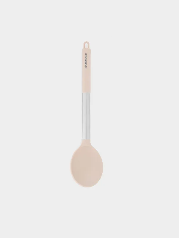 Serving spoon, 34 cm, silicone / steel, grey-beige, Metallic, image-0