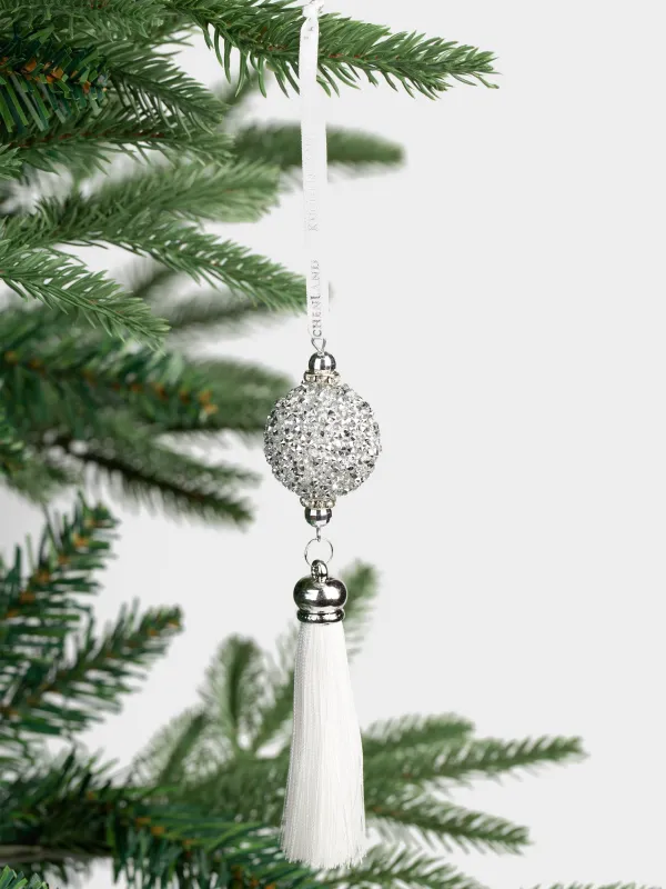 Christmas tree toy, 6 cm, plastic / metal, silver, Ball with brush, Ball tassel, image-2