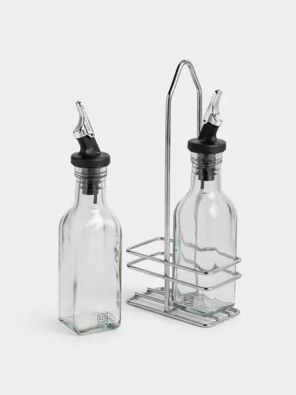 Oil and vinegar set, 150 ml, 2 pcs, on a stand, glass / metal, Comfort, image-2