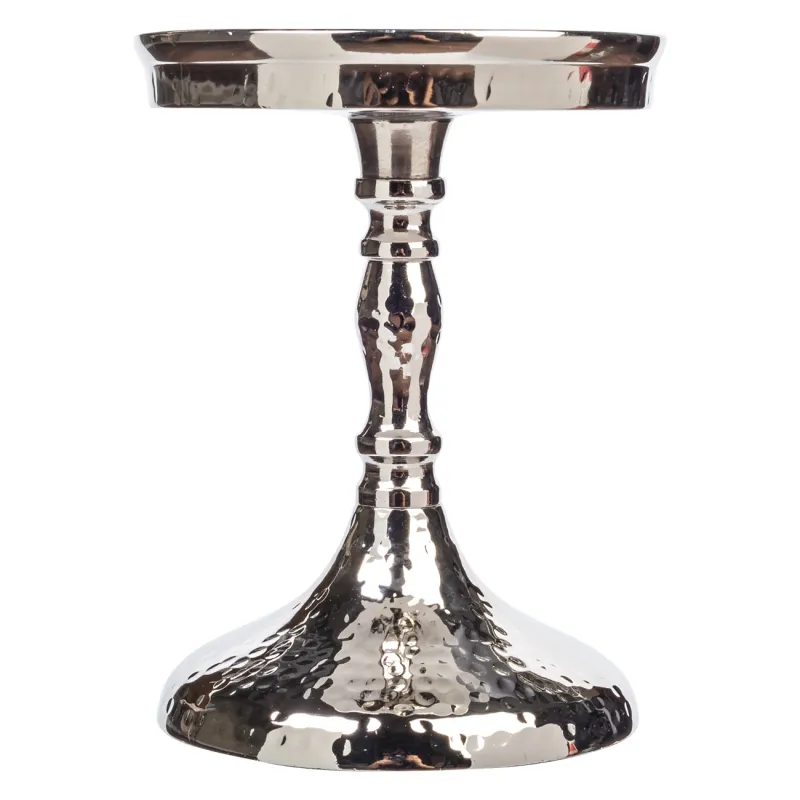 Candle holder, 26 cm, on a leg, glass / metal, silver, Craquelure, Fantastic R, image-2