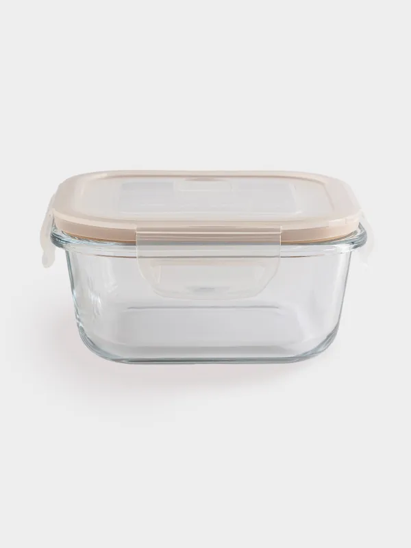 Container, 520 ml, with clips, with valve, glass T / plastic, square, Soft kitchen, image-1