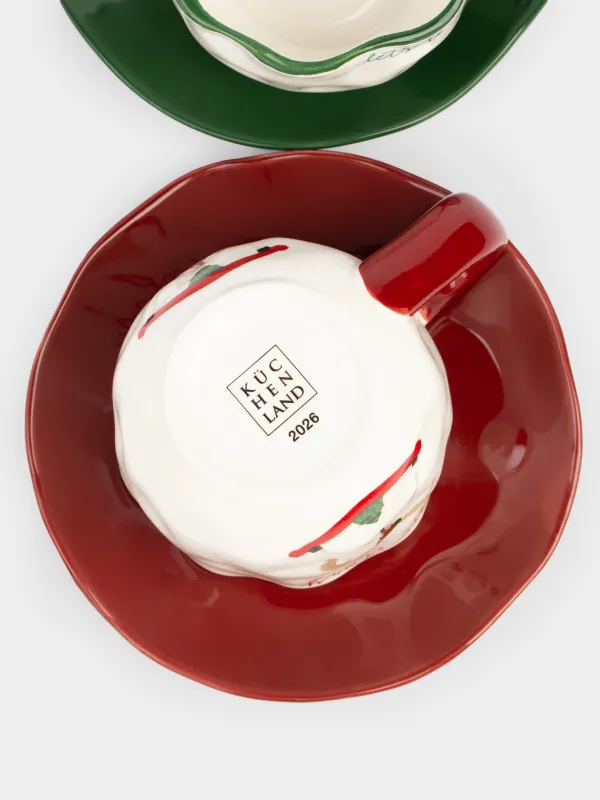 Tea pair, 240 ml, 2 persons, 4 items, ceramic, Christmas tree with bows/Horse, Christmas green, image-3