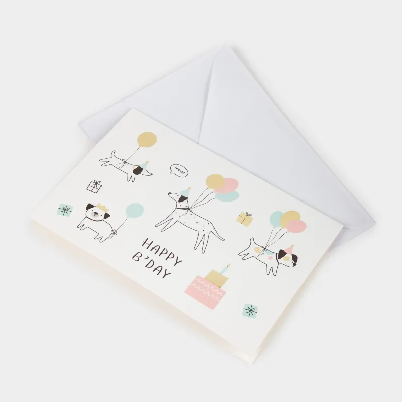 Gift envelope, 12x17 cm, paper, white, Dogs with balloons, Birthday, image-7