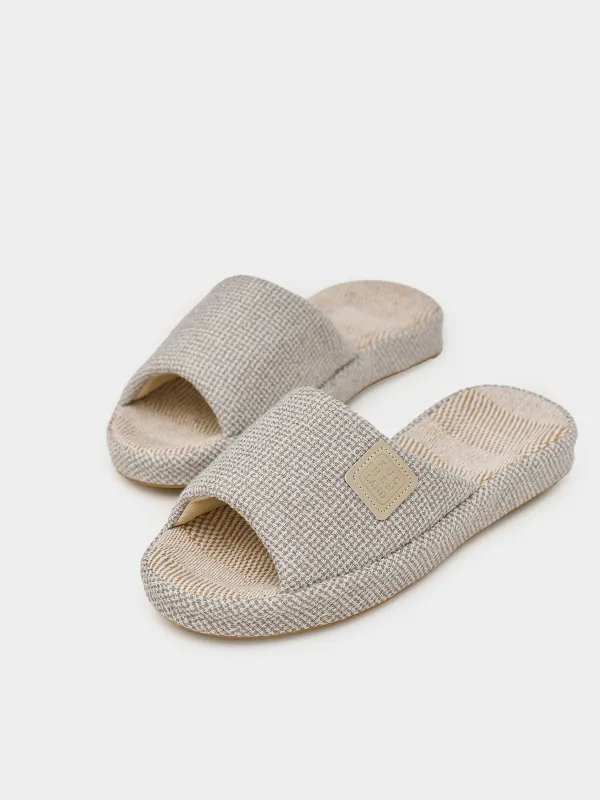 Women's slippers, homewear, size 36-37, polyester, light gray, Serious, image-4