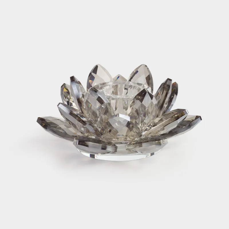 Candlestick, 11 cm, for a thin candle, glass, gray, Flower, Crystal flower, image-1