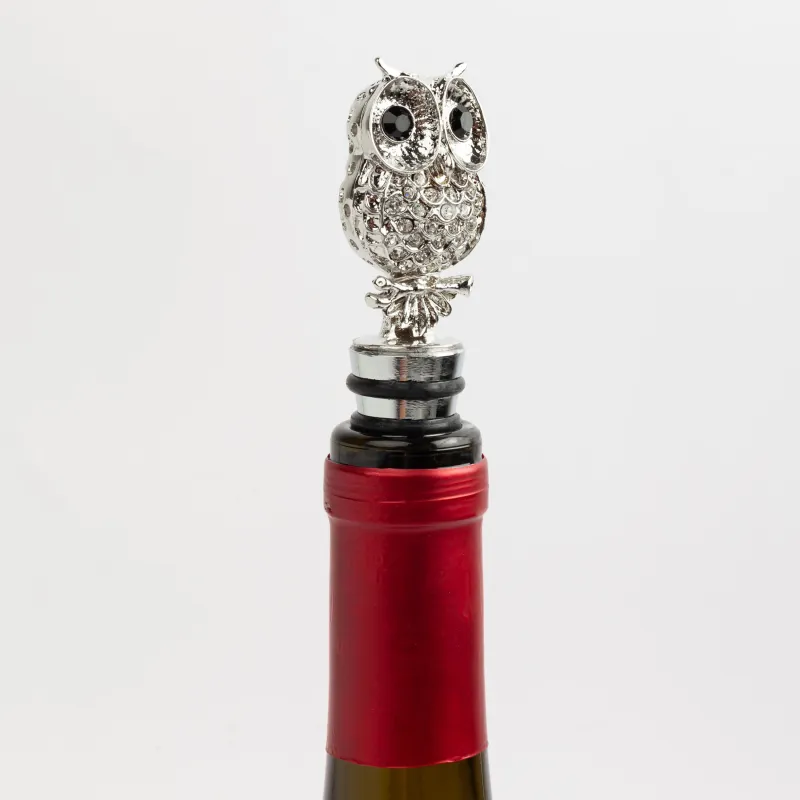 Beverage bottle stopper, 11 cm, metal/rhinestones, silver, Owl, Birds, image-2