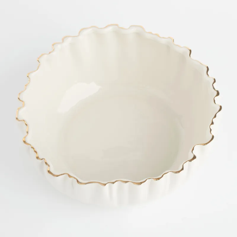 Salad bowl, 20x8 cm, 1,3 l, porcelain P, with golden edging, Crumpled effect, Crumple gold, image-3