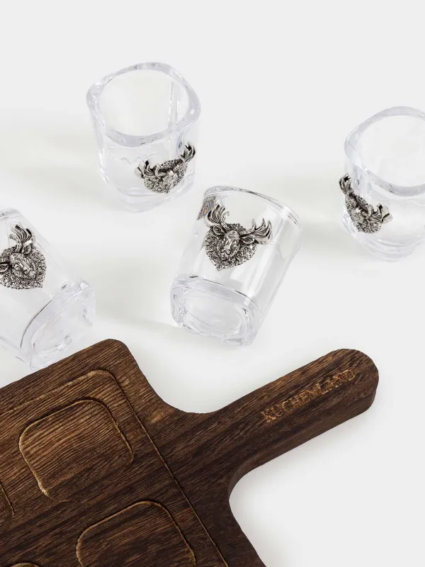 Drinking glass, 50 ml, 4 pcs, on a stand, glass / metal / wood, Moose, Lux elements decor, image-3