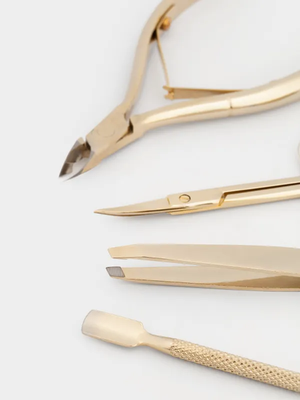 Manicure set, 4 items, in a case, steel / polyurethane, golden, Manicure gold, image-5