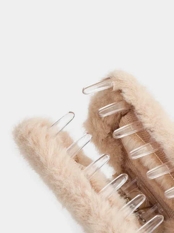 Hair clip, 9 cm, Faux fur / plastic, milky, Crab, Wooly, image-4